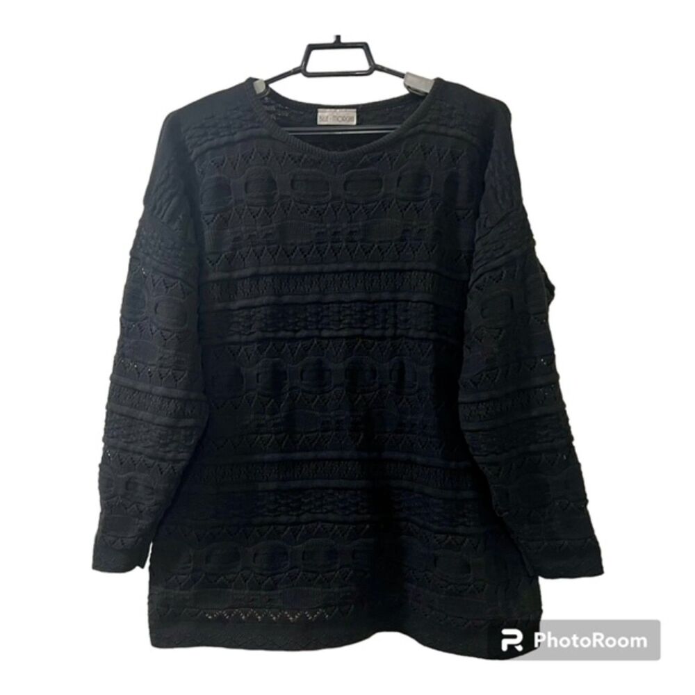 Blue Morgan Vintage Womens Black Eyelet 100% Cotton Long Sleeves Sweater Sz LG